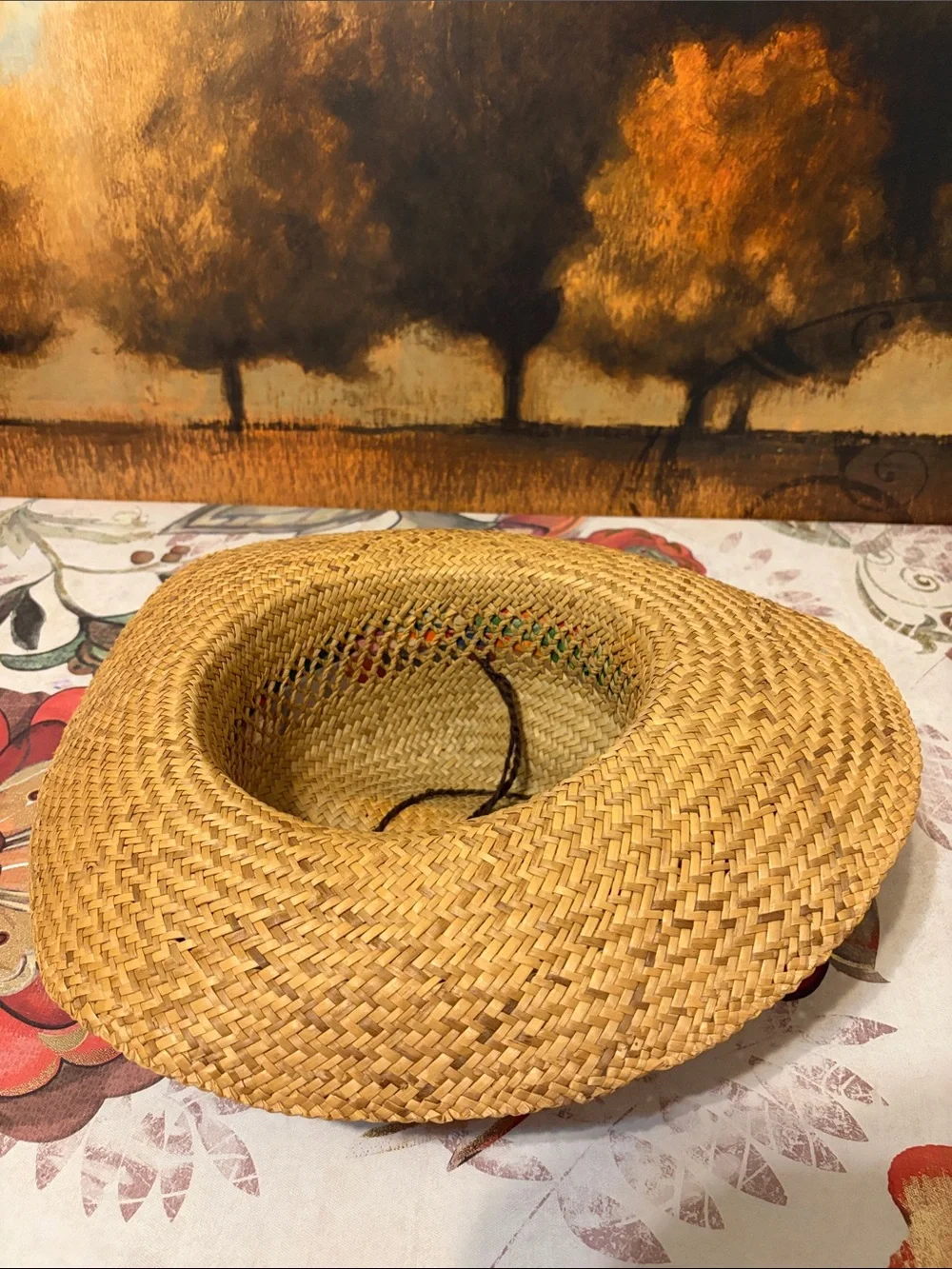 Straw Wide-Brim Sun Hat with Orange Scarf Accent
